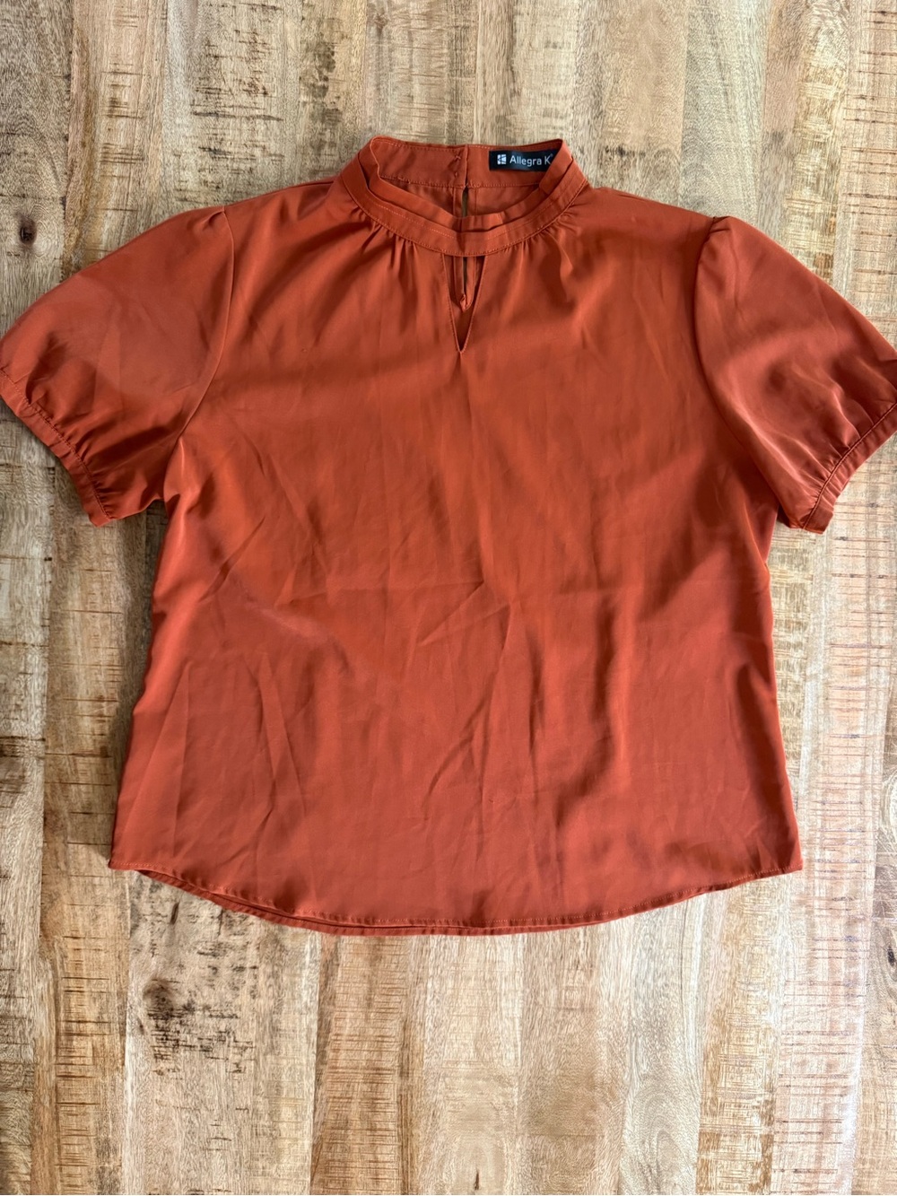 Allegra K Rust Orange Mock Neck Keyhole Short Sleeve Blouse Top XL